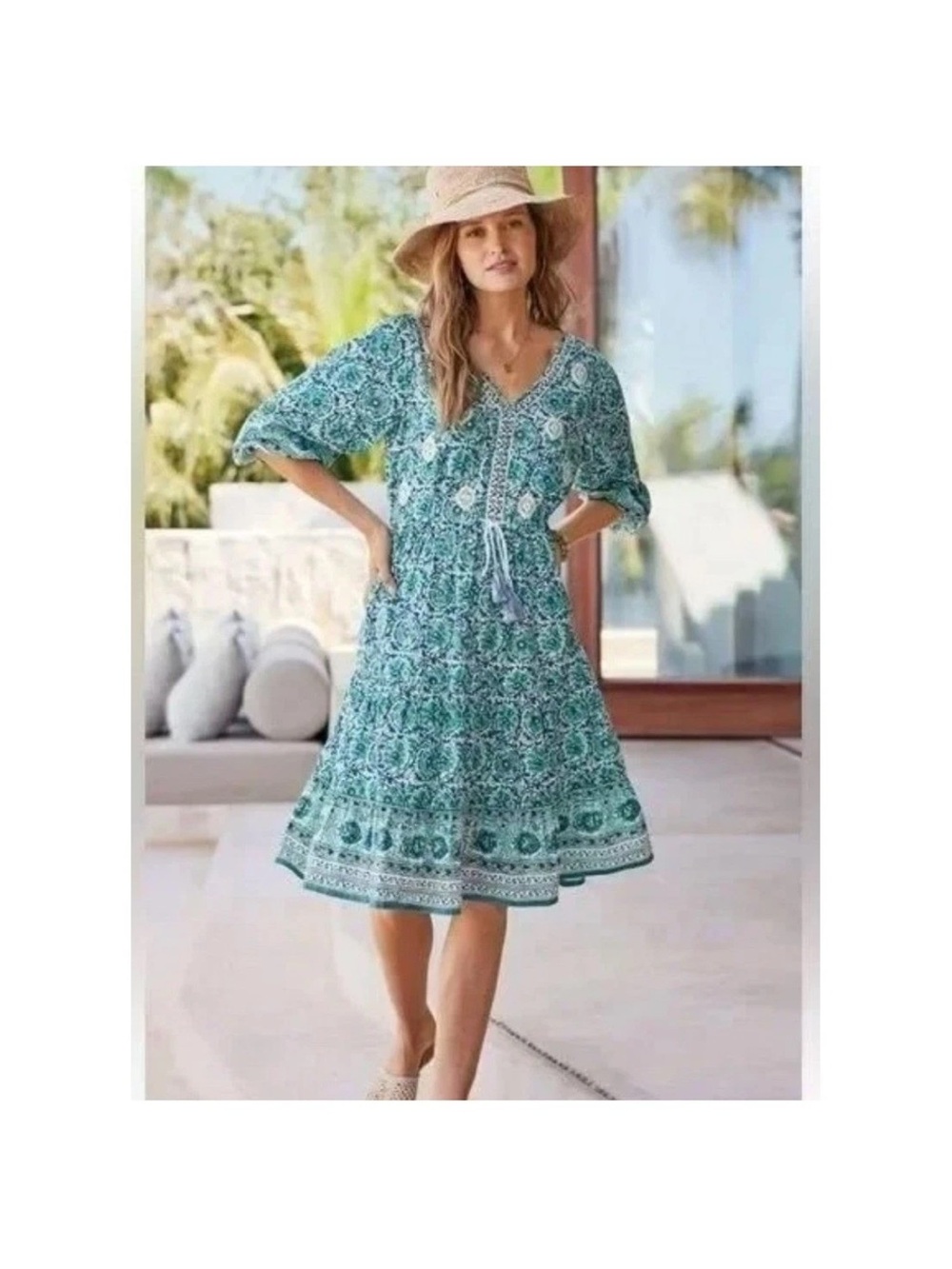 Soft Surroundings Nerissa Dress Abstract Floral Dress Size‎ Small Coastal Boho